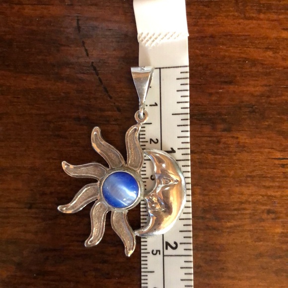 Vintage Sun Moon with Blue Gemstone 925 Sterling Silver Pendant made in Mexico - Picture 5 of 5